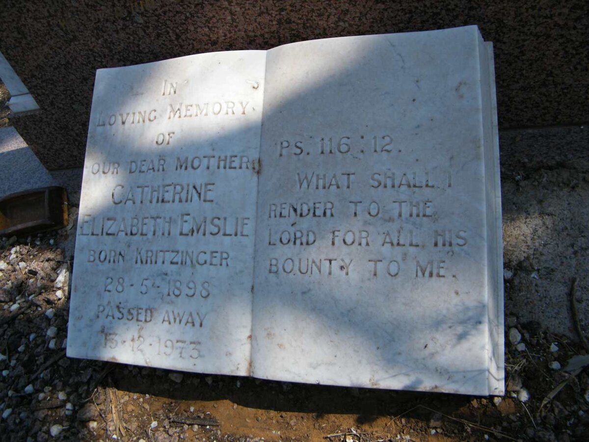 EMSLIE Robert Bradbury 1884-1962 &amp; Catherine Elizabeth KRITZINGER 1898-1973