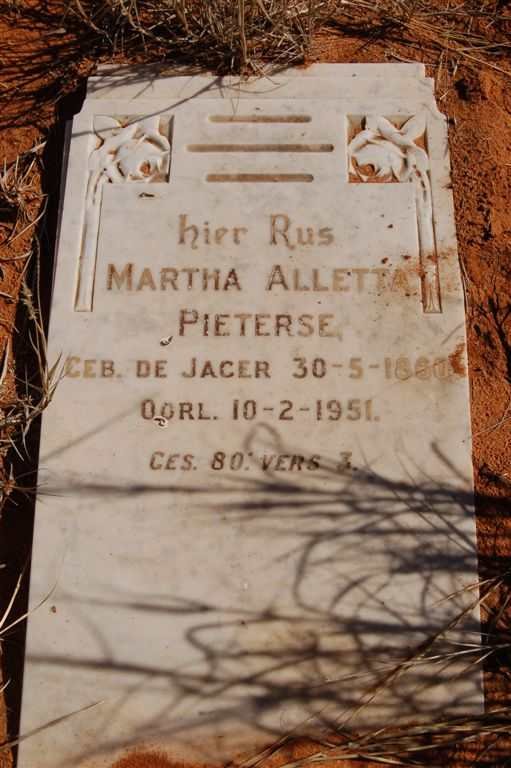 PIETERSE Martha Alletta nee DE JAGER 1860-1951