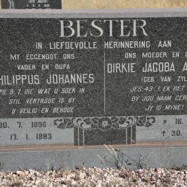 BESTER Philippus Johannes 1896-1983 &amp; Dirkie Jacoba Alberta VAN ZYL 1904-1989