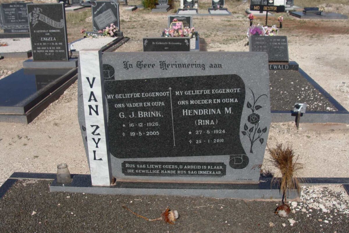 ZYL G.J. Brink, van 1926-2005 &amp; Hendrina M. 1924-2010