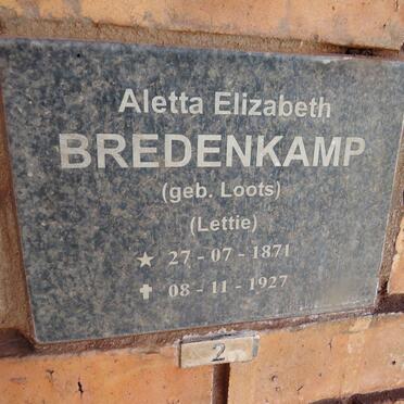 BREDENKAMP Aletta Elizabeth nee LOOTS 1871-1927