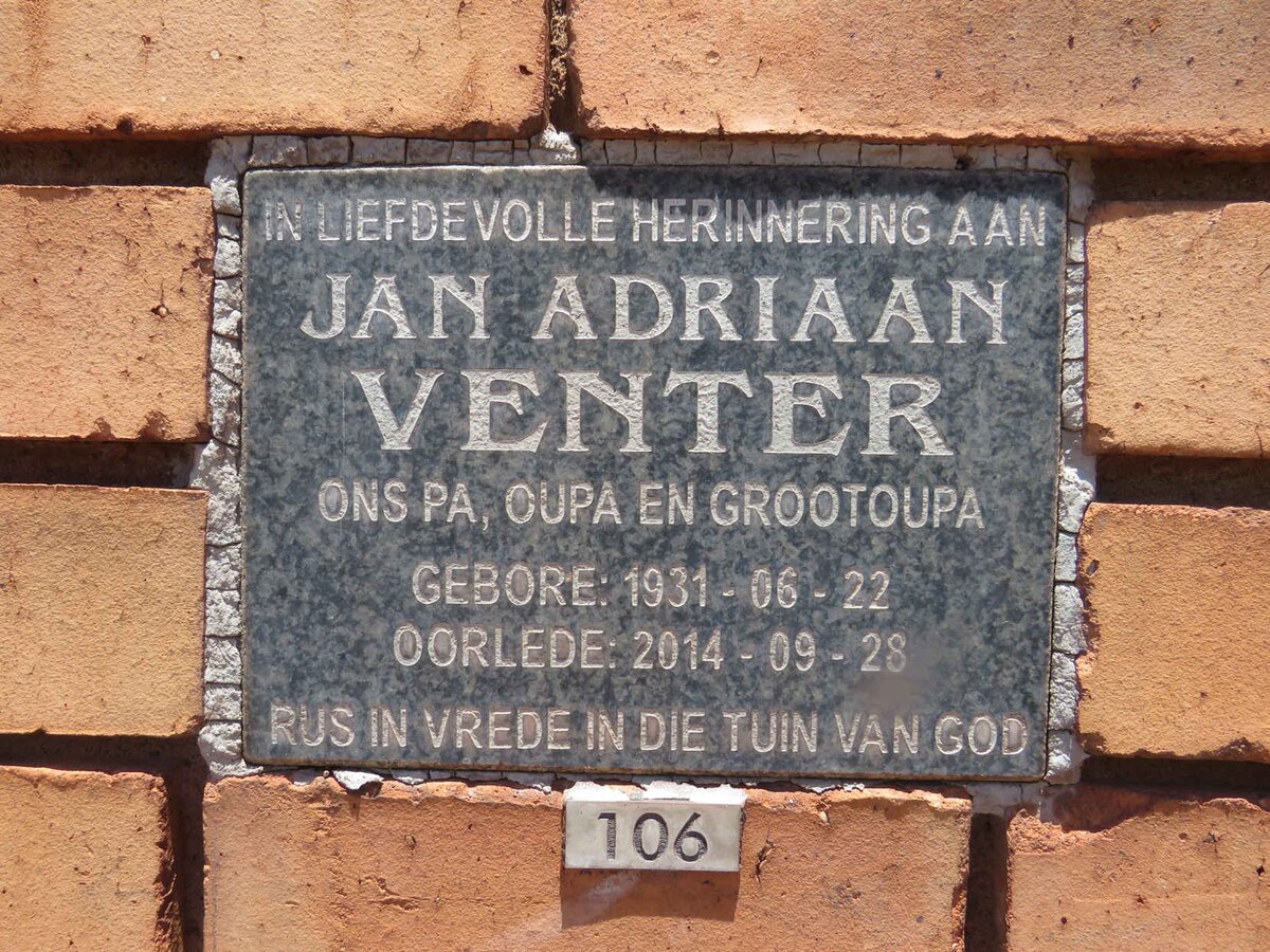 VENTER Jan Adriaan 1931-2014
