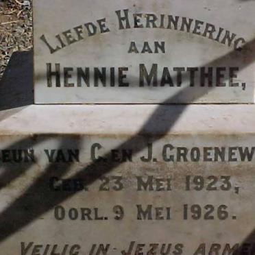 GROENEWALD Hennie Matthee 1923-1926