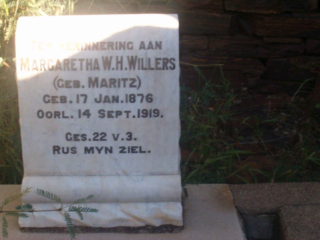 WILLERS Margaretha W.H. nee MARITZ 1876-1919