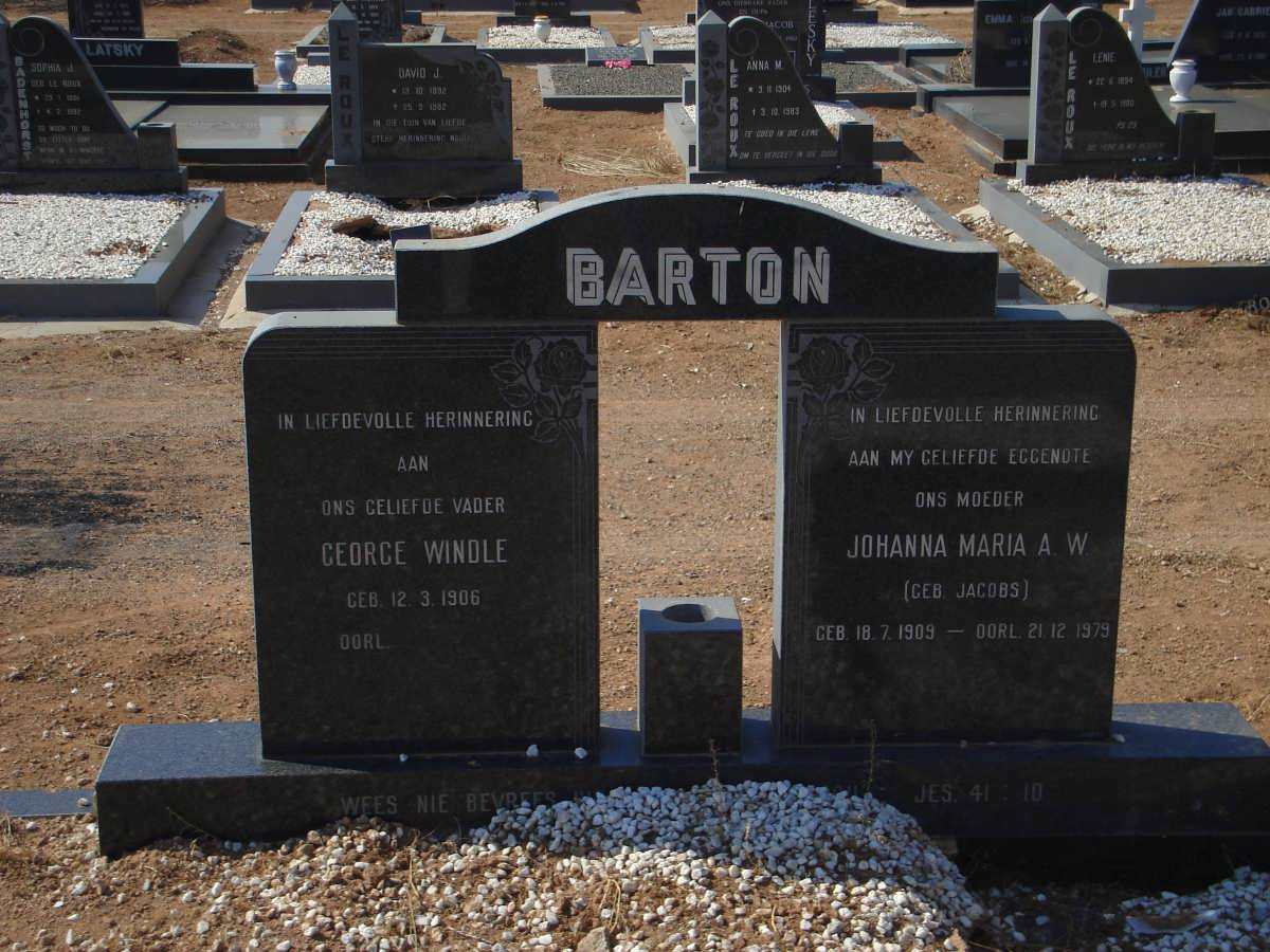 BARTON George Windle 1906- &amp; Johanna Maria A.W. JACOBS 1909-1979