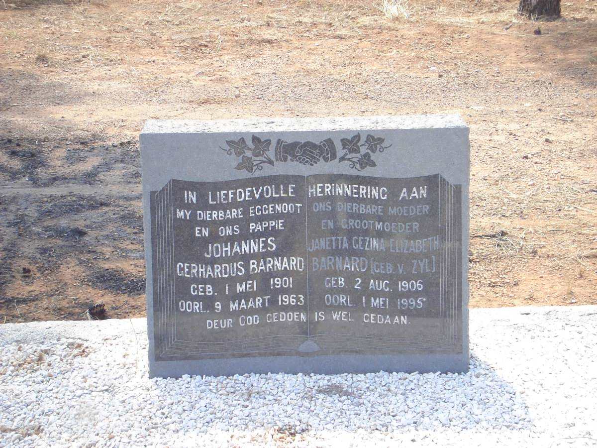 BARNARD Johannes Gerhardus 1901-1963 &amp; Janetta Gezina Elizabeth VAN ZYL 1906-1995