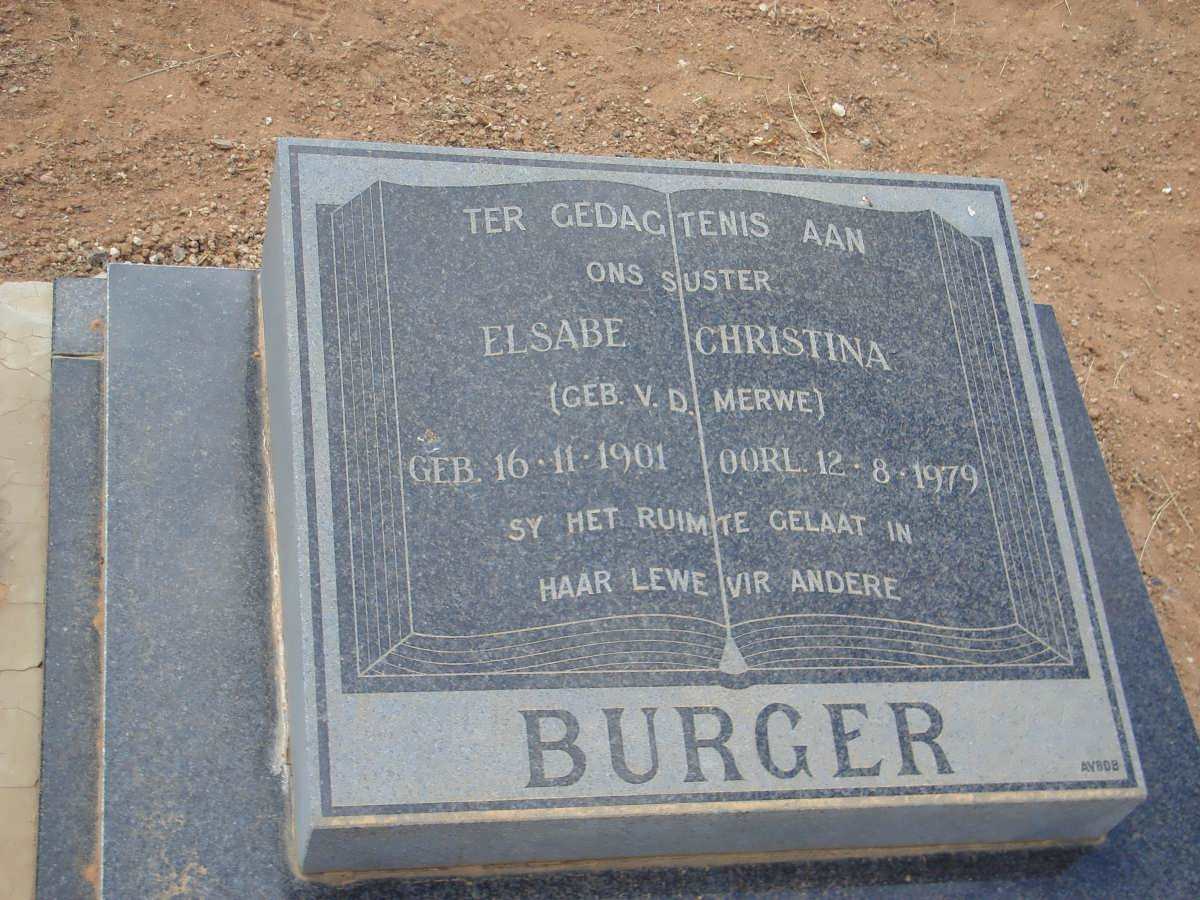 BURGER Elsabe Christina nee V.D. MERWE 1901-1979