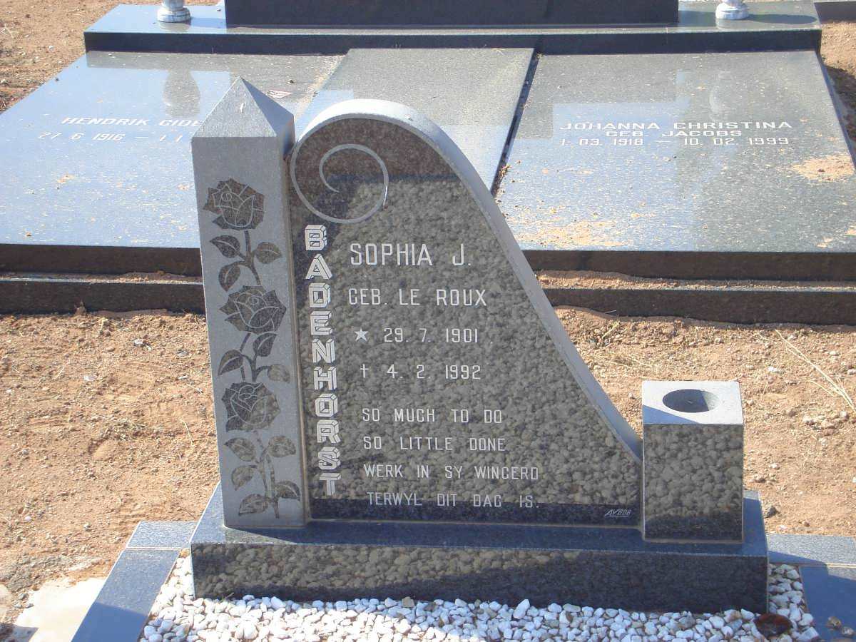 BADENHORST Sophia J. nee LE ROUX 1901-1992