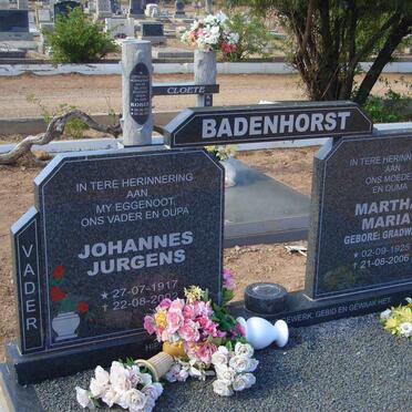 BADENHORST Johannes Jurgens 1917-2002 &amp; Martha Maria GRADWELL 1925-2006
