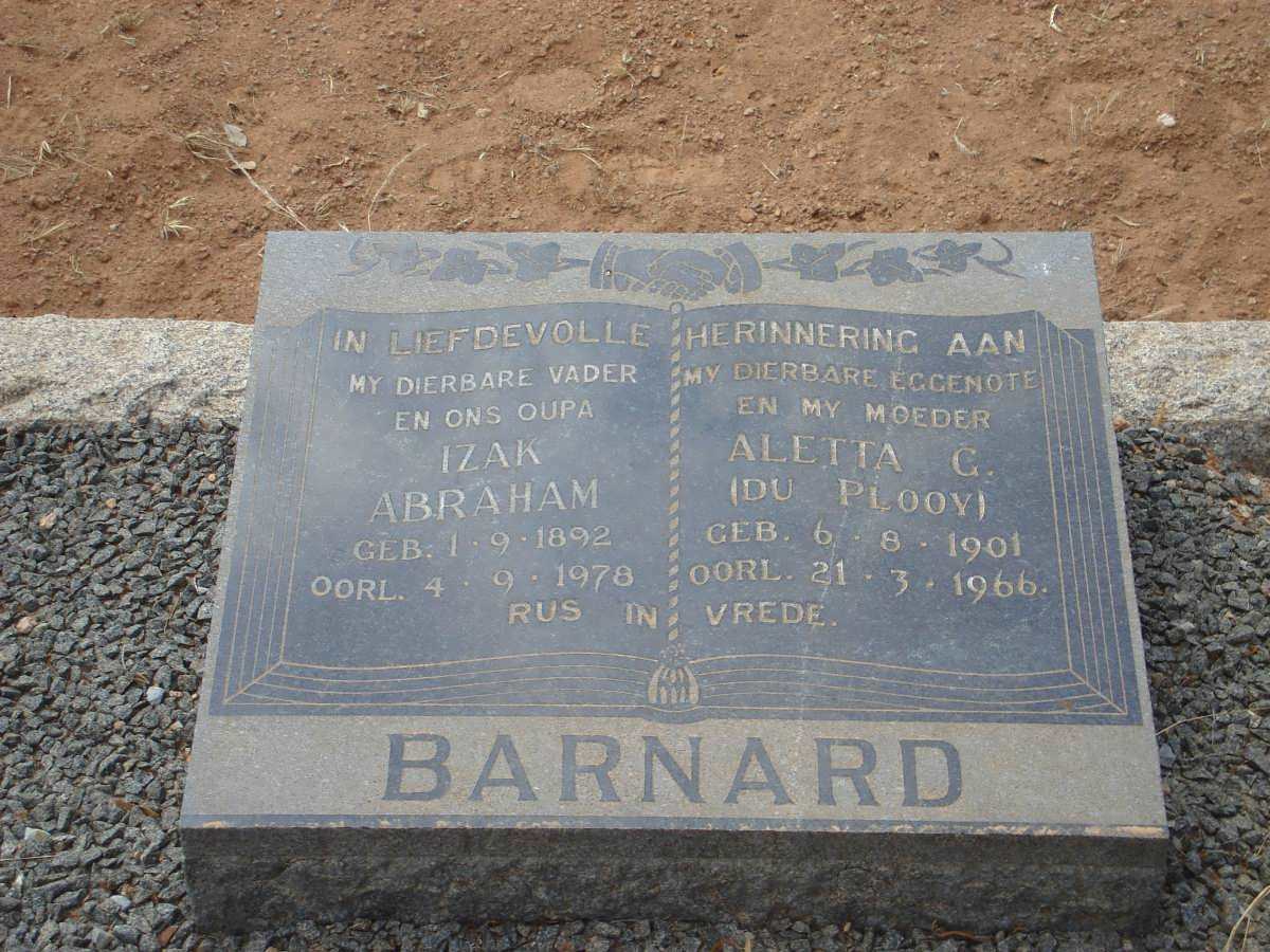 BARNARD Izak Abraham 1892-1978 &amp; Aletta G. DU PLOOY 1901-1966