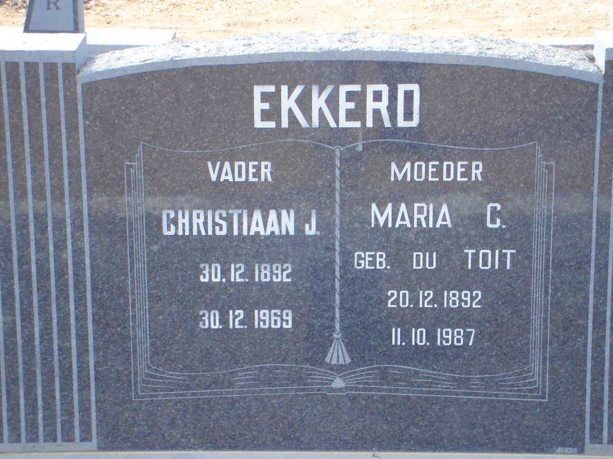 EKKERD Christiaan J. 1892-1969 &amp; Maria C. DU TOIT 1892-1987
