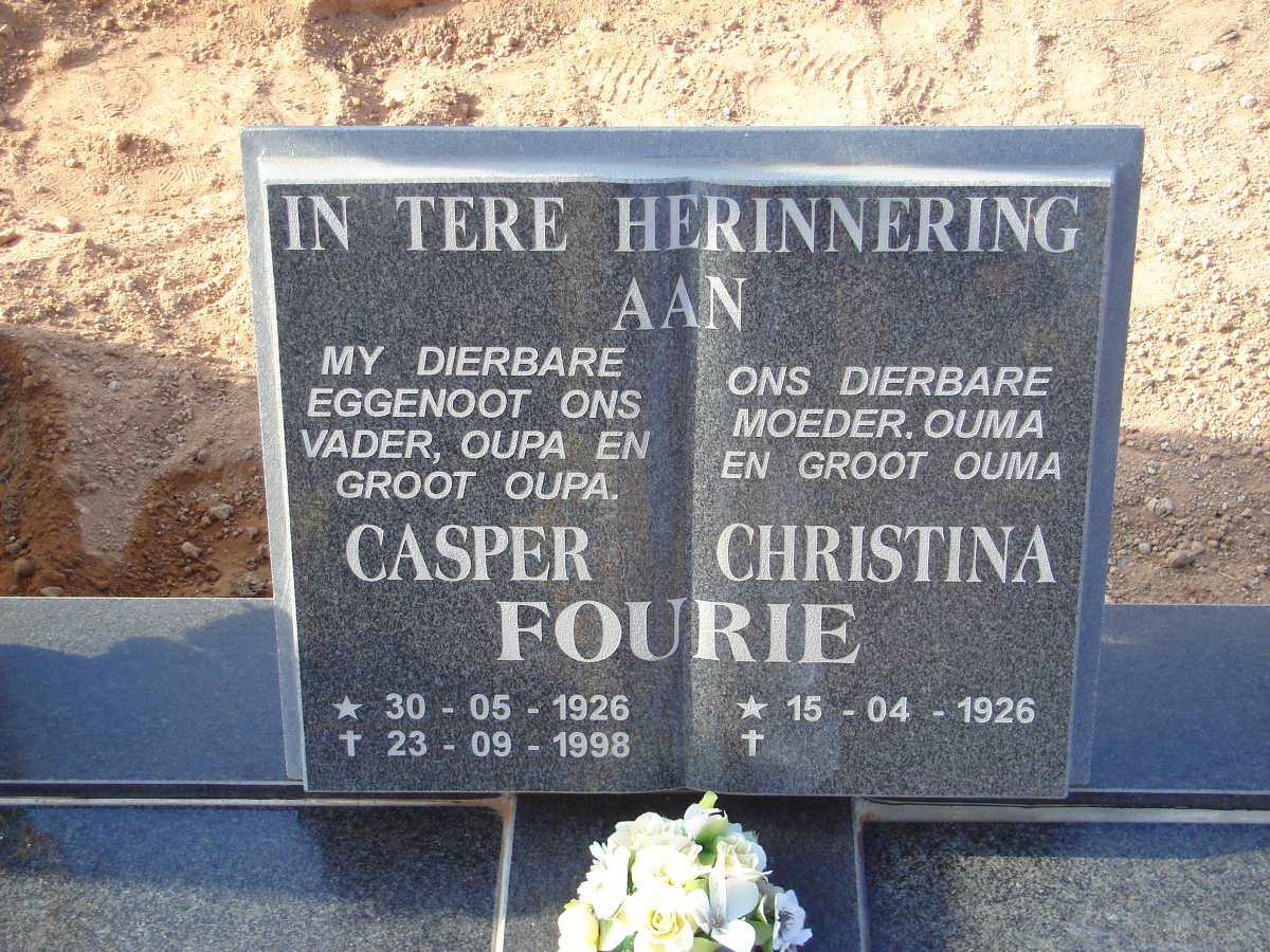 FOURIE Casper 1926-1998 &amp; Christina 1926-
