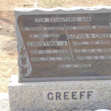 GREEFF Christian J. 1892-1963 &amp; Sophia M. VAN WYK 1894-1967