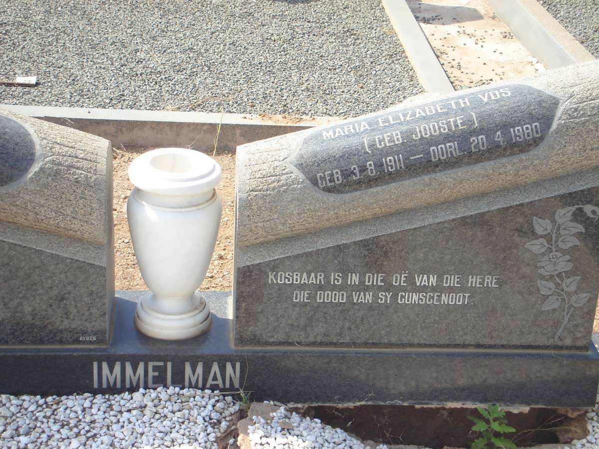 IMMELMAN  Maria Elizabeth Vos  nee JOOSTE 1911-1980