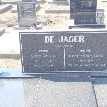 JAGER Andries Matthys, de 1915-1984 &amp; Johanna Susanna STEVENS 1920-1992