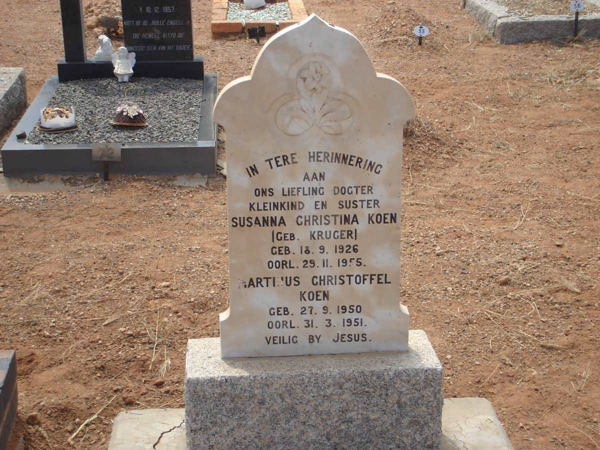 KOEN Susanna Christina nee KRUGER 1926-1955 :: KOEN Martinus Christoffel 1950-1951