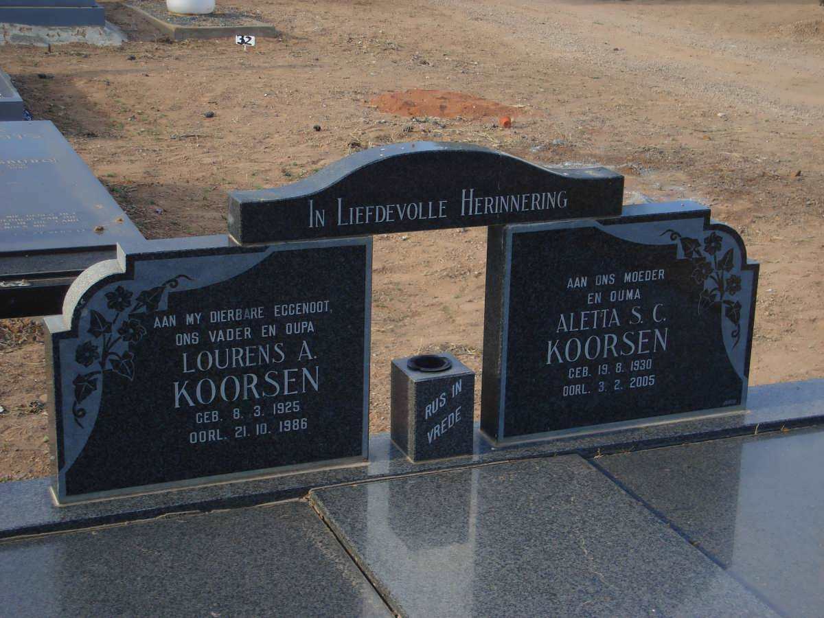 KOORSEN Lourens A. 1925-1986 &amp; Aletta S.C. 1930-2005