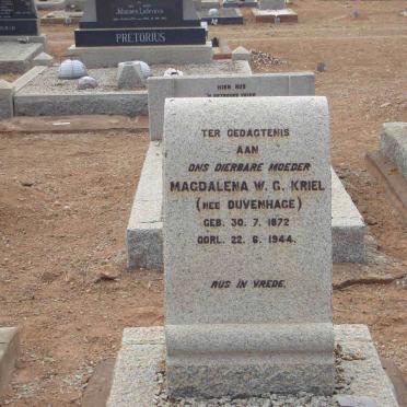 KRIEL Magdalena W.G. nee DUVENHAGE 1872-1944