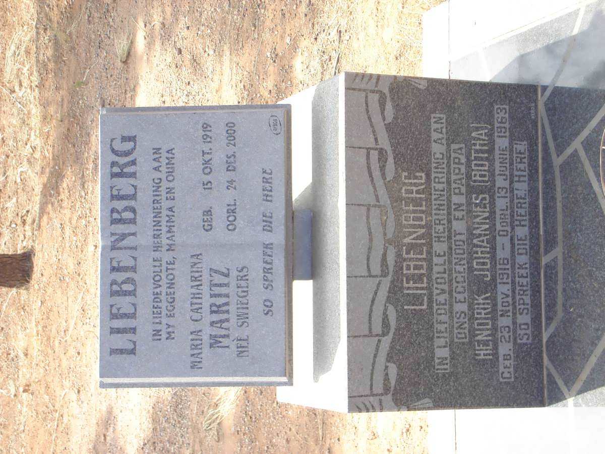 LIEBENBERG Hendrik Johannes 1916-1963 &amp; Maria Catharina SWIEGERS 1919-2000