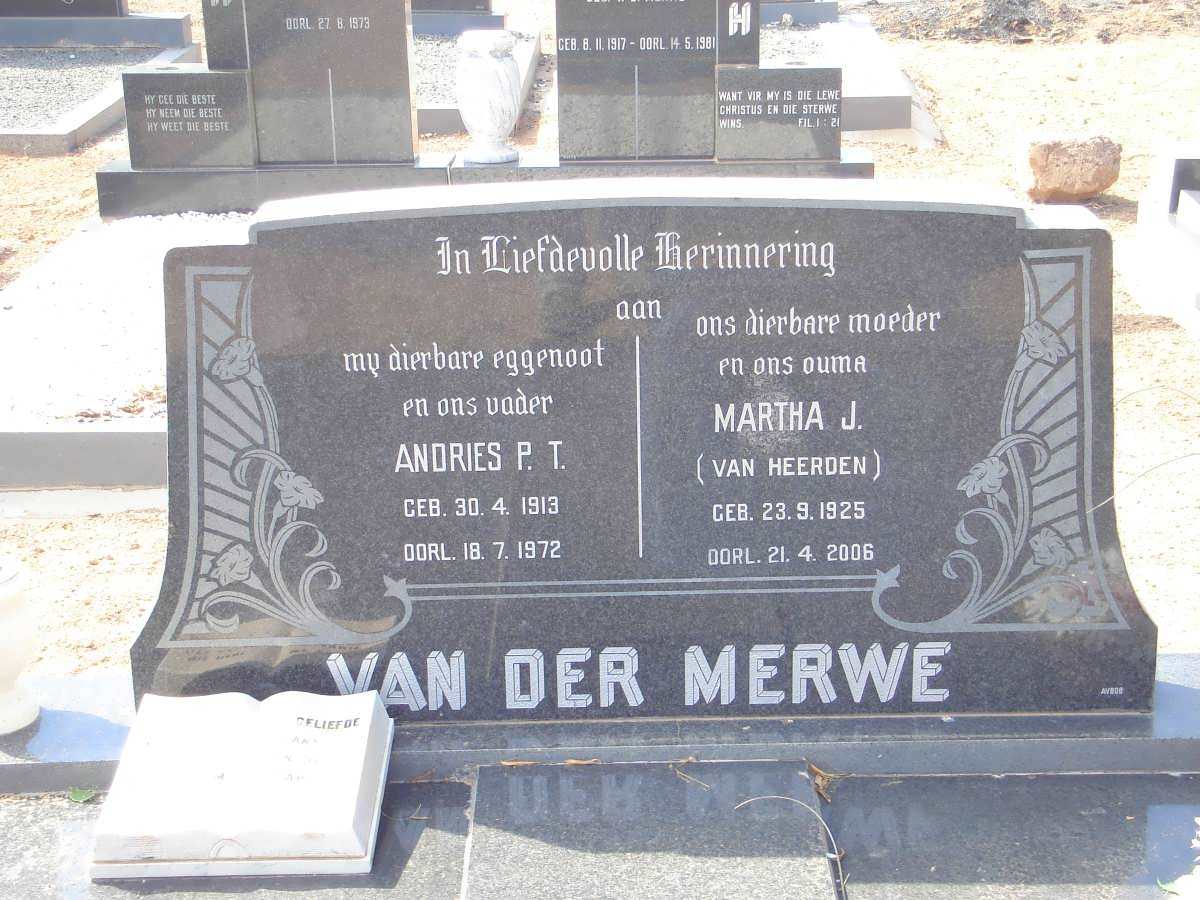 MERWE Andries P.T., van der 1913-1972 &amp; Martha J. VAN HEERDEN 1925-2006