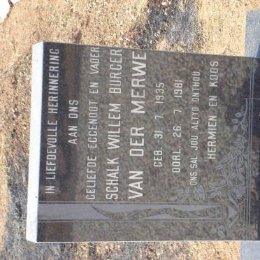 MERWE Schalk Willem Burger, van der 1935-1981