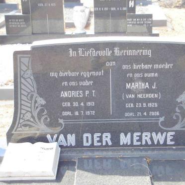 MERWE Andries P.T., van der 1913-1972 &amp; Martha J. VAN HEERDEN 1925-2006