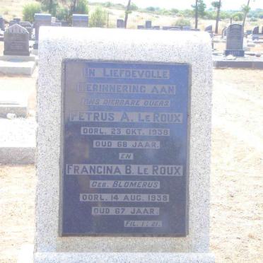 ROUX Petrus A., le -1938 &amp; Francina B. BLOMERUS -1938