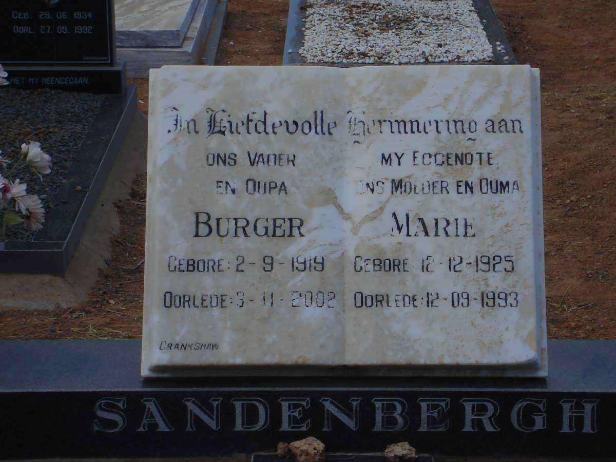 SANDENBERGH Burger 1919-2002 &amp; Marie 1925-1993