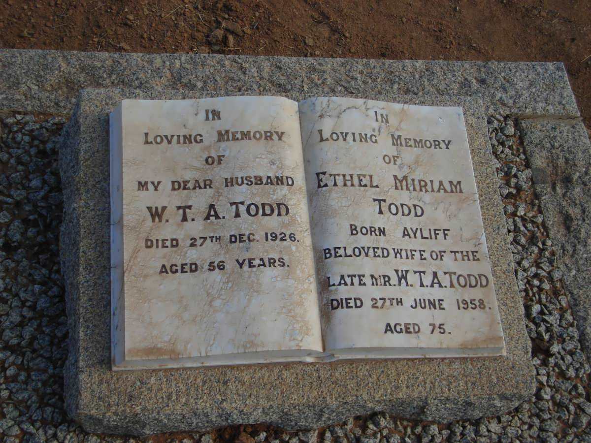 TODD W.T.A. -1926 &amp; Ethel Mariam AYLIFF -1958