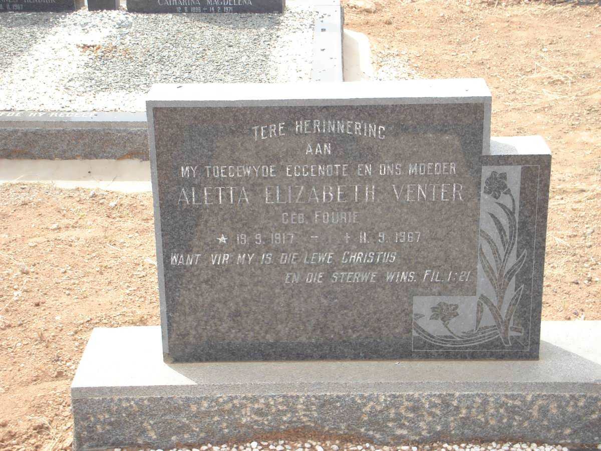 VENTER Aletta Elizabeth nee FOURIE 1917-1967