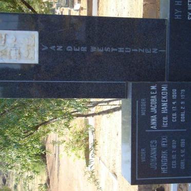 WESTHUIZEN Johannes Hendrik, van der 1892-1969 &amp; Anna Jacoba E.M. HANEKOM 1900-1979