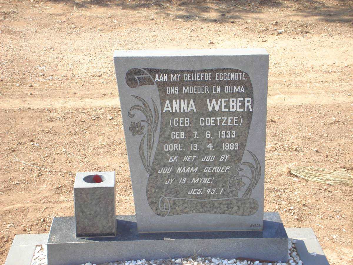 WEBER Anna nee COETZEE 1933-1983
