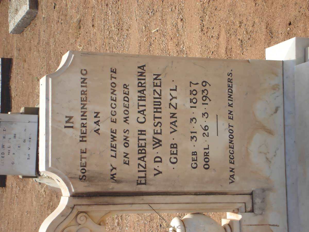 WESTHUIZEN Elizabeth Catharina, van der nee VAN ZYL 1887-1939