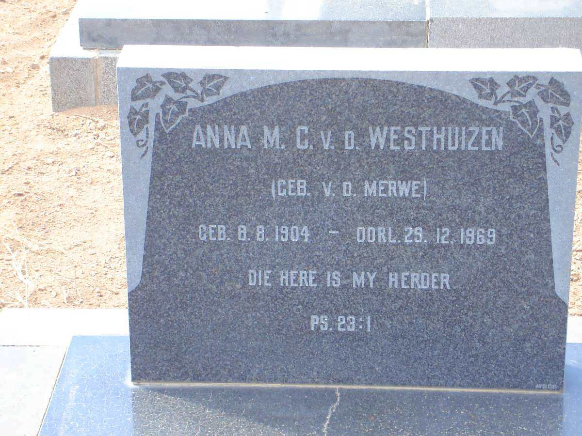 WESTHUIZEN Anna M.C., van der nee VAN DER MERWE 1904-1969