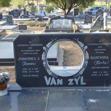 ZYL Johannes J., van  1921-1987 &amp; Barendina J. VAN NIEKERK 1931-2006