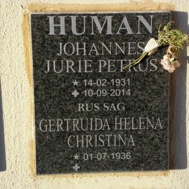 HUMAN Johannes Jurie Petrus 1931-2014 &amp; Gertruida Helena Christina 1936-
