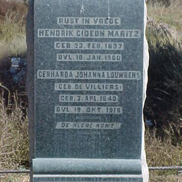 MARITZ Hendrik Gideon 1837-1900 &amp; Gerharda Johanna Louwrens DE VILLIERS 1840-1918