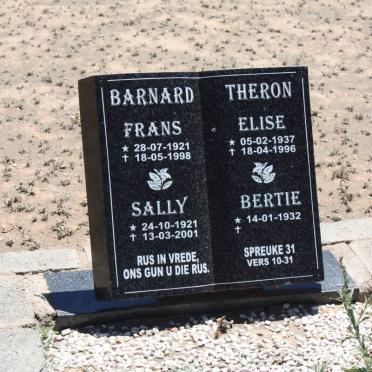 BARNARD Frans 1921-1998 &amp; Sally 1921-2001 :: THERON Bertie 1932- &amp; Elize 1937-1996