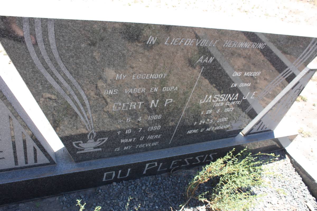 PLESSIS Gert N.P., du 1906-1980 &amp; Jassina J.E. CLOETE 1923-2000