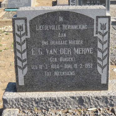 MERWE E.G., van der nee BURGER 1884-1952