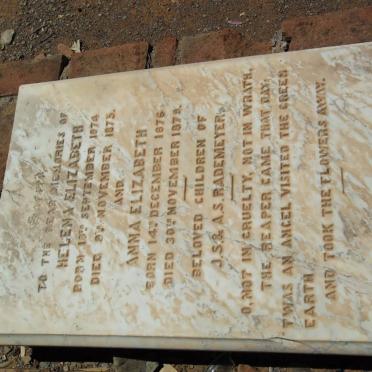 RADEMEYER Helena Elizabeth 1874-1875 :: RADEMEYER Anna Elizabeth 1876-1879