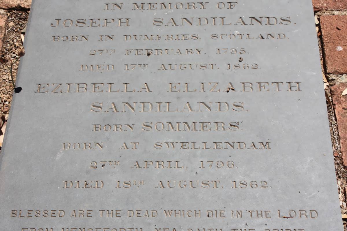 SANDILANDS Joseph 1795-1862 &amp; Ezibella Elizabeth SOMMERS 1796-1862