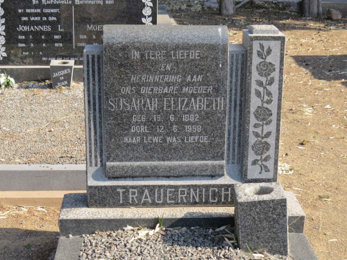 TRAUERNICHT Jan Jacobus 1889-1953 &amp; Susarah Elizabeth 1882-1958