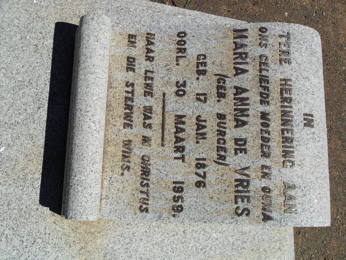 VRIES Maria Anna, de nee BURGER 1876-1959