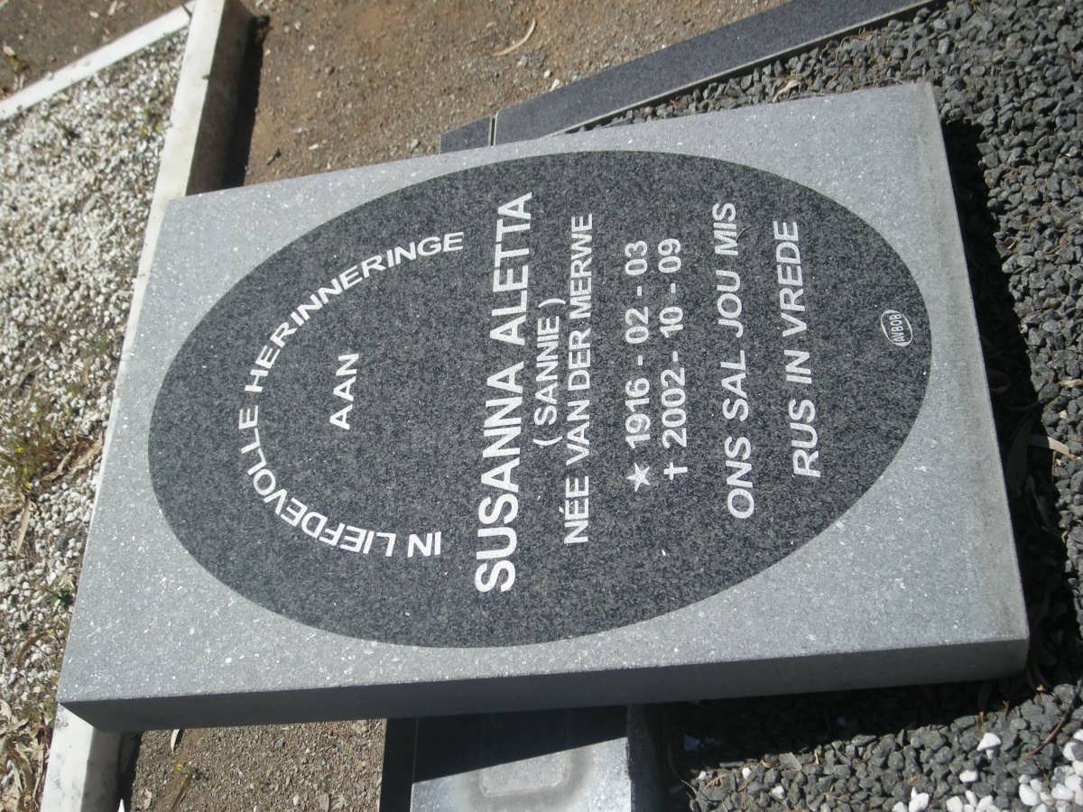 ? Susanna Aletta nee VAN DER MERWE 1916-2002