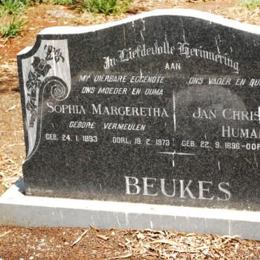BEUKES Jan Christiaan Human 1896-1982 &amp; Sophia Margeretha VERMEULEN 1893-1973