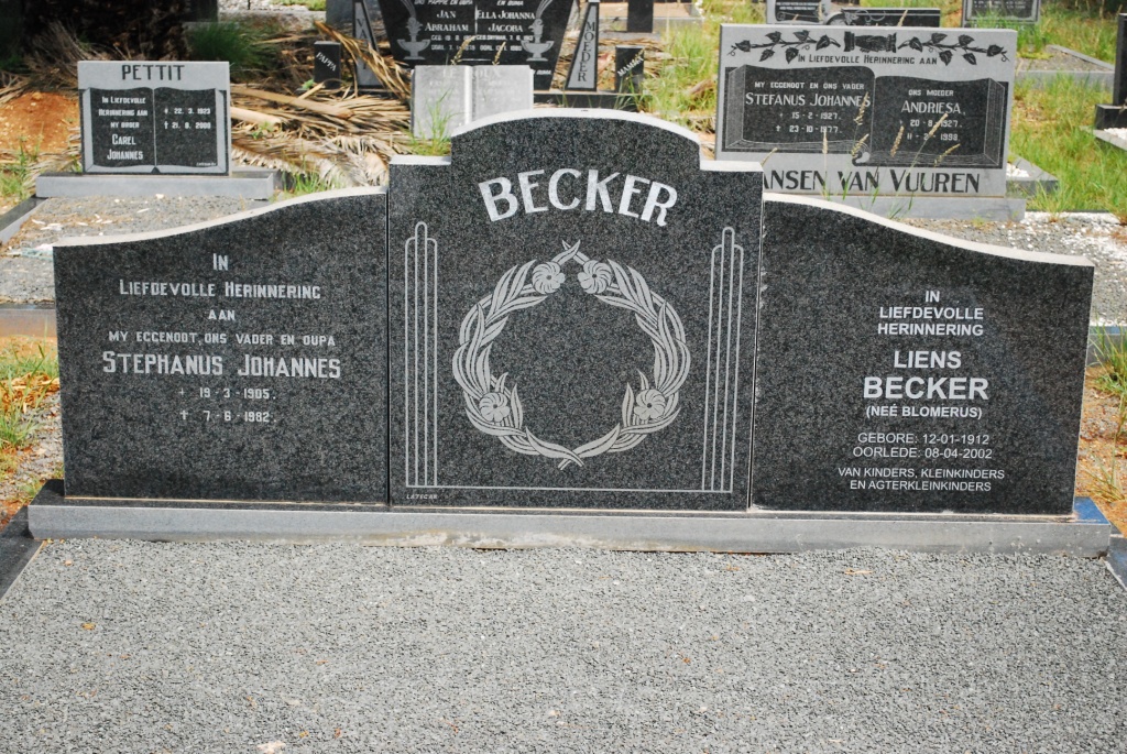 BECKER Stephanus Johannes 1905-1982 &amp; Liens BLOMERUS 1912-2002