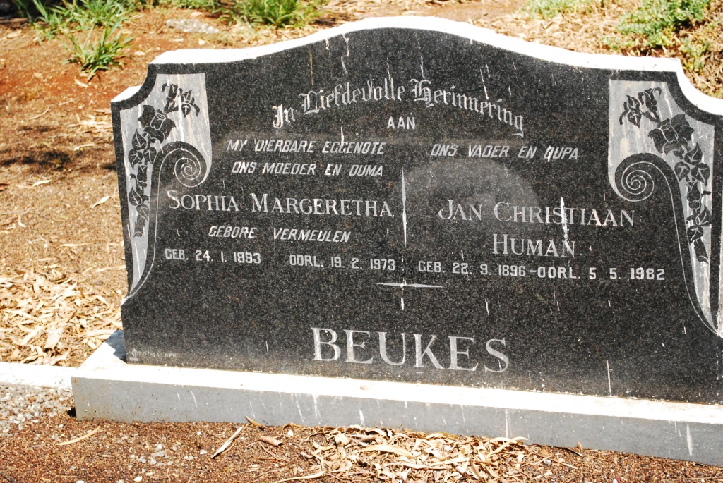 BEUKES Jan Christiaan Human 1896-1982 &amp; Sophia Margeretha VERMEULEN 1893-1973