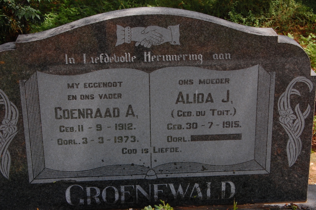 GROENEWALD Coenraad A. 1912-1973 &amp; Alida J. DU TOIT 1915-