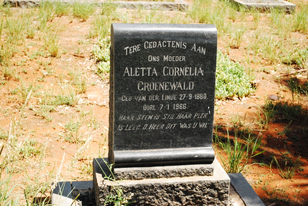 GROENEWALD Aletta Cornelia nee VAN DER LINDE 1880-1966